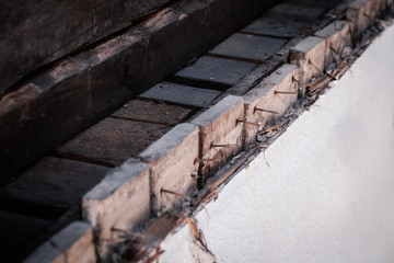 rusty nails in old wooden wall, construction concept, -