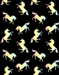seamless vector unicorn pastel gradient silhouette pattern isolated on black 
