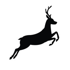 vector black jumping silhouette of deer isolated on white background
