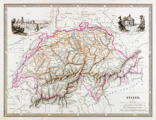 Old map of Switzerland. Vintage and antique style.