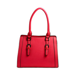 Red female leather bag isolated on white background.