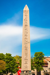 Obelisk of Theodosius (Dikilitas) with hieroglyphs in Sultanahmet Square, Istanbul, Turkey. Ancient...