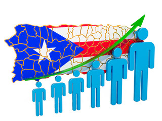 Rating of employment and unemployment or mortality and fertility in Puerto Rico, concept. 3D rendering