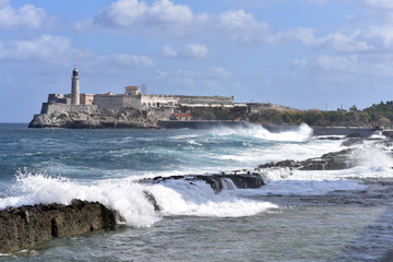 Sea Spray near Morro Castle Havana Cuba (Castillo del Morro)