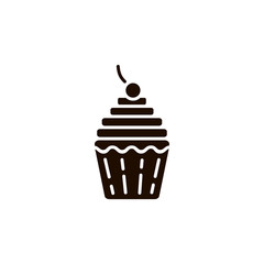 Logo cupcake with cherry on white isolated background. Vector illustration for banner, flyer or print. For bakery shop or cafe