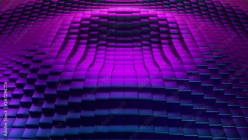 Poster abstract ultraviolet cubic surface in motion. seamless loop 3d animation of cubes moving up and down