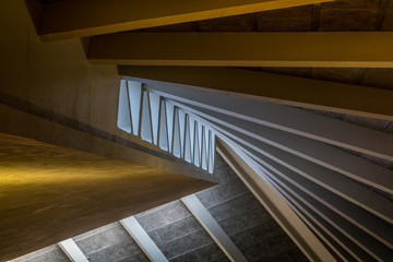 The interior roof is made of wood panels and has natural light.