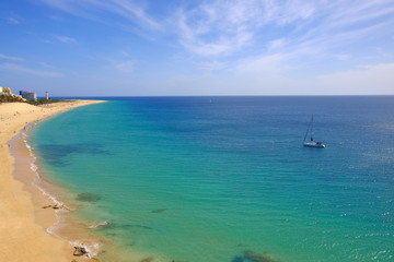 Aereal view on the Beach in Morro Jable, Fuerteventura, Canary Islands.