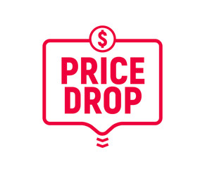 Price drop icon, lower cost reduction. Loss market sale concept, discount sign