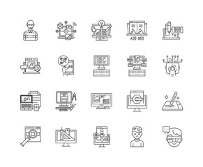 Data management line icons, linear signs, vector set, outline concept illustration