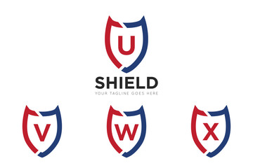 u letter, v letter, w letter, x letter, american shield logo and icon vector illustration design template
