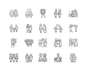 Family line icons, linear signs, vector set, outline concept illustration