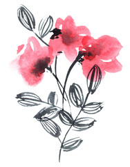 Watercolor red flowers