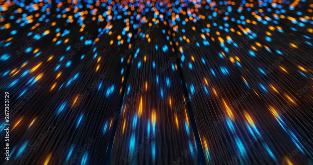 Poster abstract blue and orange digital binary code matrix background with flare. futuristic big data infor