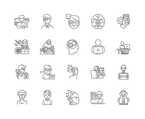 Geeks,nerds line icons, linear signs, vector set, outline concept illustration