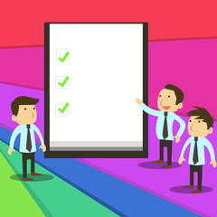 Business People Colleagues Discuss Missions Presentation Whiteboard Ticks Design business concept Empty template copy space text for Ad website isolated