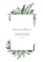  floral design card. Greeting, postcard wedding invite template. Elegant frame with rose and anemone