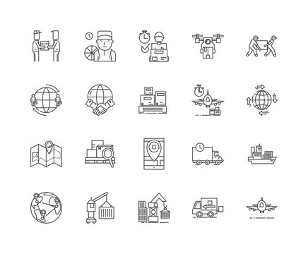 Importer exporter line icons, linear signs, vector set, outline concept illustration
