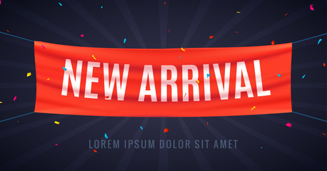 New arrival sale banner location promotion. Graphic template red flag with product sale © kolonko