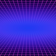 Synth wave retro grid background. Synthwave 80s vapor vector game poster neon futuristic laser space arcade