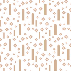 Light geometric vector seamless pattern with pale brown coffee fine rhombuses and vertical stripes on a white background.