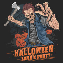 Zombie Halloween Party Pumpkin element vector