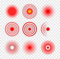Red target circle medical vector ripple. Sore hurt spot place. Wave therapy symbol pain ache red target