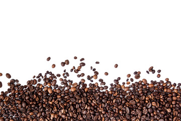 Coffee beans isolated on white background with copyspace for text. Coffee background or texture concept