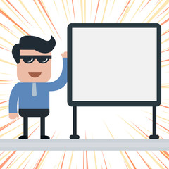 Businessman Office Worker Sunglasses Blank Whiteboard Meeting Presentation Design business Empty copy space text for Ad website promotion isolated Banner template