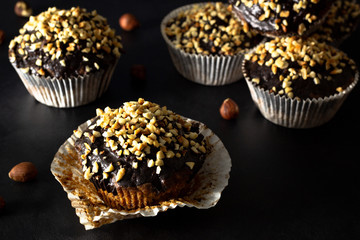 low carb hazelnut muffins with almond flour sugarfree glutenfree with chocolate topping