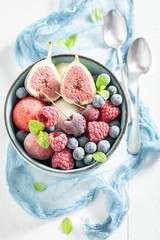 Juicy ice cream sorbet with berries and watermelon