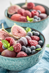 Delicious ice cream sorbet with mix of summer fruits