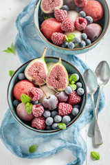Sweet ice cream sorbet with fresh frozen fruits