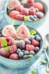 Juicy ice cream sorbet with mix of summer fruits