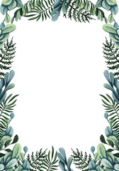Card Template with Watercolor Ferns and Foliage