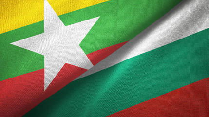 Myanmar and Bulgaria two flags textile cloth, fabric texture 