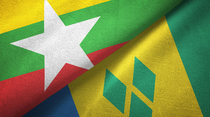 Myanmar and Saint Vincent and the Grenadines two flags textile cloth