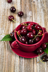 Cherries Background. Sweet Black and Red Cherries. Selective focus.