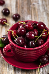 Cherries Background. Sweet Black and Red Cherries. Selective focus.