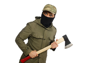 Criminal wearing mask isolated on white