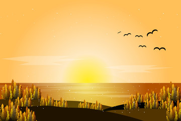 Goldern sunset sea landscape