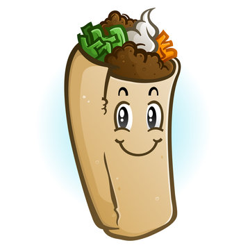 A cheerful burrito cartoon vector illustration smiling happily