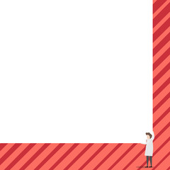 One man professor wear white coat red tie hold big board use two hands Design business Empty copy space text for Ad website promotion isolated Banner template.