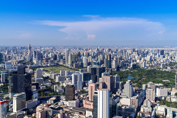 Obraz premium The Metropolitan Bangkok City - Aerial view urban tower Bangkok city Thailand on April 2019 , blue sky background , Cityscape Thailand