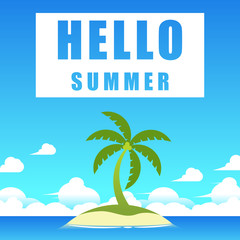 Obraz premium Summer illustration vector, coconut tree on island on ocean and cloud.