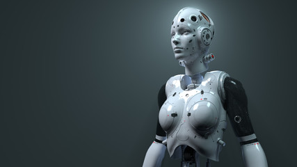 robot woman, sci-fi woman  digital world of the future of neural networks and the artificial intelligence 3d render