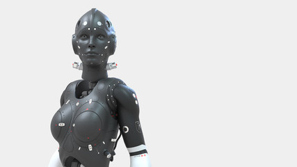 robot woman, sci-fi woman  digital world of the future of neural networks and the artificial intelligence 3d render