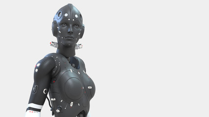 robot woman, sci-fi woman  digital world of the future of neural networks and the artificial intelligence 3d render
