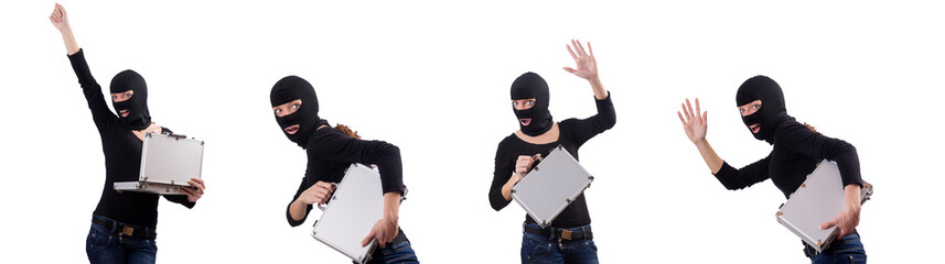 Industrial espionage concept with person in balaclava