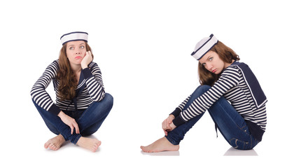 Fototapeta premium Young woman sailor isolated on white